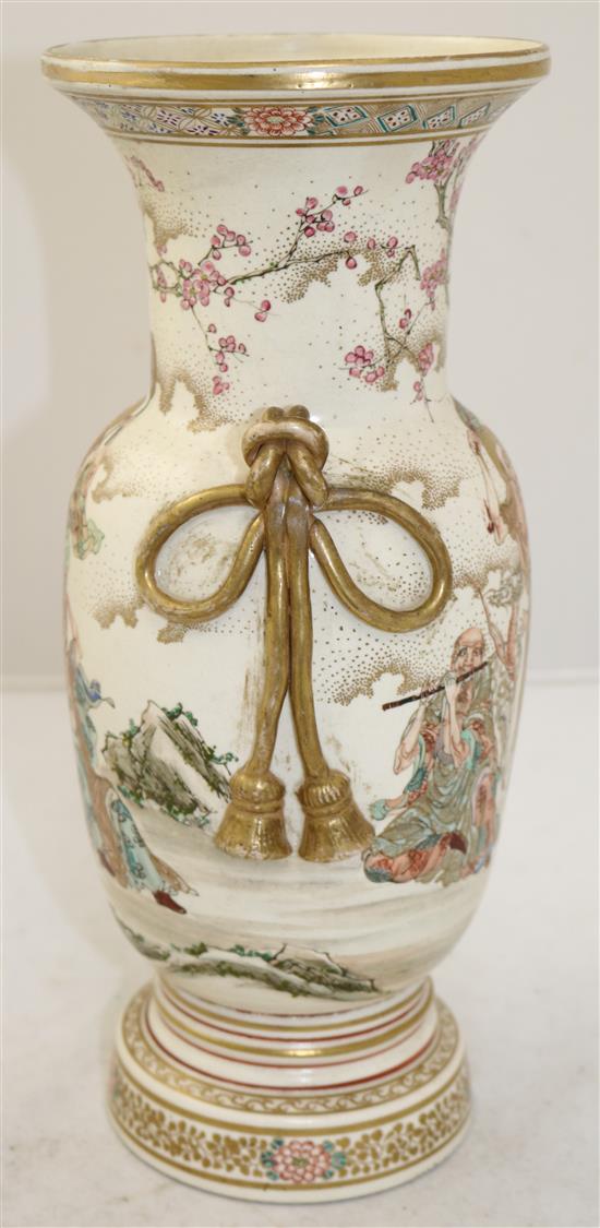 A Japanese Satsuma pottery vase, early 20th century, 32.5cm, neck restored